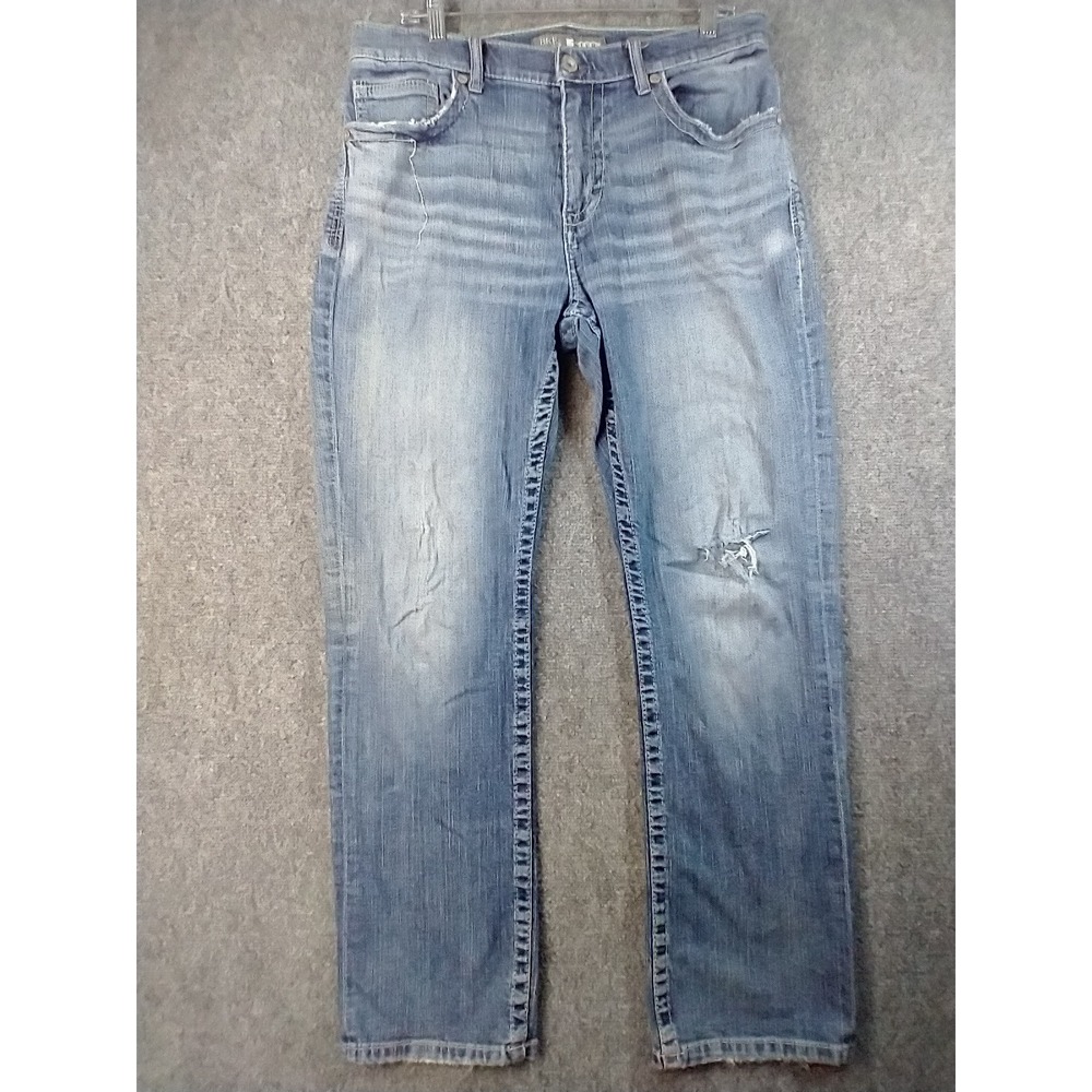 BKE Tyler Straight Leg Jeans Mens 34R Medium Wash Distressed Denim Blue Pants